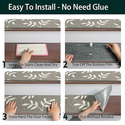 Carpet Stair Treads, Non-Slip Stair Treads for Wooden Steps Indoor, 30”x8” Stair Runner for Pets Non Skid Wood Staircase Step Treads Reusable, Set of 15, Grey