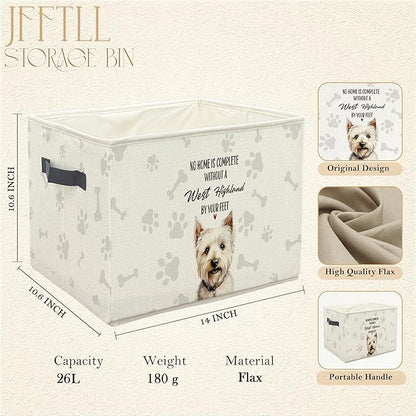 Funny West Highland Terrier Dog Toy Basket, Dog Home Decor, Westie Gifts for Women Men Collapsible Pet Dogs Toy Storage Bin Box Basket Organizer, Pet Supplies for Dogs