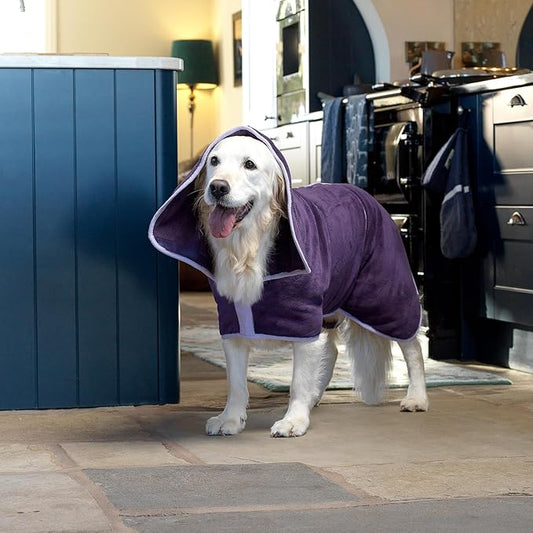 Lucky Pooch® Dog Robe - Luxurious Dog Bathrobe - Ultra Absorbent Dries Your Dogs in Minutes! Double-Layer, Super Soft Towel and Bath Robe All in One (XL, Aubergine)