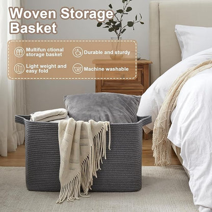 95L Extra Large Blanket Basket, 24" x 16.9" x 14.2" Woven Storage Basket for Living Room, Nursery Blanket Storage for Toys, Towels, Dirty Clothes (Grey)