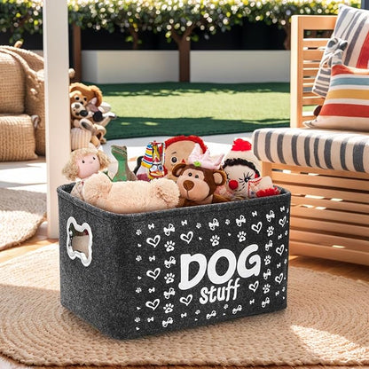 3 Pack Dog Toy Bin Basket, Large Pet Puppy Storage Bin Box with Handles, Collapsible Felt Storage Bin Basket for Dog Toys, Blankets, Pet Supplies Storage, Dog Room Decor