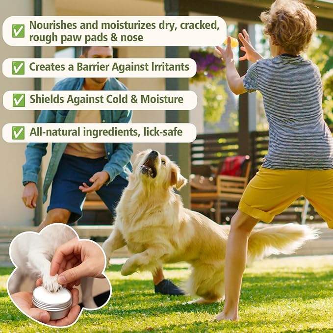 Yeardera Dog Paw Balm & Nose Balm, Lick-Safe & Moisturizing | All-Natural Moisturizer & Soother for Dry | Deep Repair for Dry, Cracked Paws | Horse Hoof and Joint Care Friendly (Value Size 2.12oz)