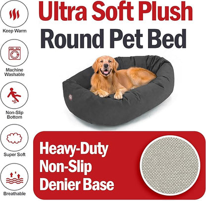 Majestic Pet 40 Inch Suede Calming Dog Bed Washable – Cozy Soft Round Dog Bed with Spine Support for Dogs to Rest Their Head - Fluffy Donut Dog Bed 40x29x9 (Inch) - Round Pet Bed Large – Gray (2025)