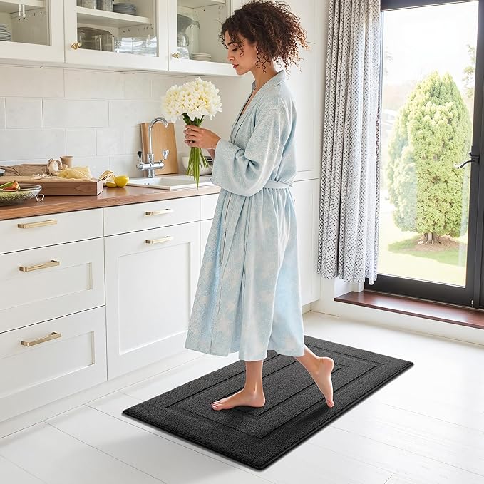 GRANNY SAYS Kitchen Mats for Floor Resist Dirt Kitchen Rugs Non Slip Washable, Small Rug for Sink Laundry Thick Durable Polypropylene Comfort Standing, 32" x 20", Charcoal Grey