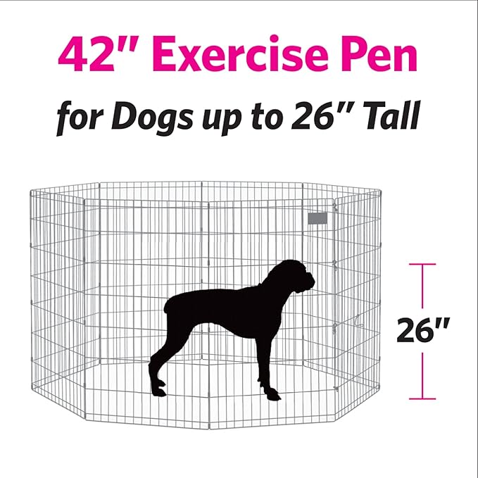 MidWest Homes for Pets 42-Inch Exercise Pen, for Indoor and Outdoor use, 16 Sq Feet of Play, Folding Dog Pen, No Door Design for Maximum Security, Easy to Set Up, Foldable Dog Playpen