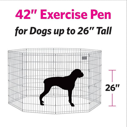 MidWest Homes for Pets 42-Inch Exercise Pen, for Indoor and Outdoor use, 16 Sq Feet of Play, Folding Dog Pen, No Door Design for Maximum Security, Easy to Set Up, Foldable Dog Playpen