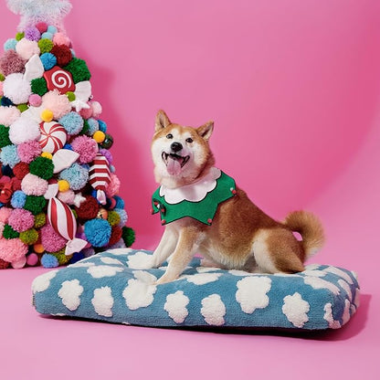 LE SURE Cute Large Dog Bed for Crate-Thick Shredded Chopped Foam Pet Bed as Gift for Indoor with Removable Washable Cover, Modern Fuzzy Plush & Anti Slip Bottom, Blue