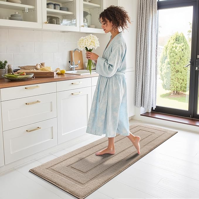 GRANNY SAYS Kitchen Mats for Floor Resist Dirt Kitchen Rugs Non Slip Washable, Large Rug Runner for Sink Laundry Thick Durable Polypropylene Comfort Standing, 59" x 19.7", Khaki