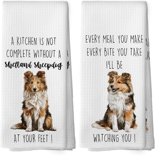 Shetland Sheepdog Dog Kitchen Towels Set of 2, Funny Dog Kitchen Decor, Dogs Gifts for Women Men Hand Towel, Pet Owner Gift Decorative Tea Towels Dish Towel 16x24 Inch