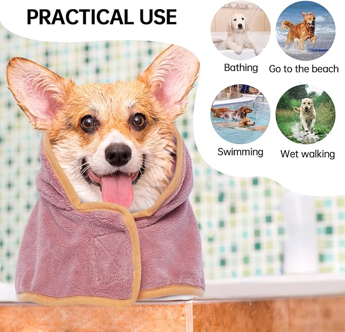 Microfibre Dog Drying Coat for After Bath - Absorbent, Fast Drying Dog Robe, Magic Sticker & Belly Strap for Small, Medium, Large Dogs & Cats