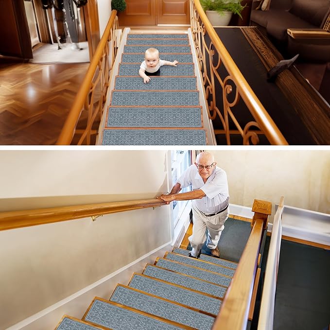 4Pcs Stair Treads for Wooden Steps Indoor with Self Adhesive, 8"x30" Non Slip Stair Runners-Peel & Stick Indoor Stair Carpet Runner, Resistant Indoor Runner for Kids、Elders and Pets,Dark Grey
