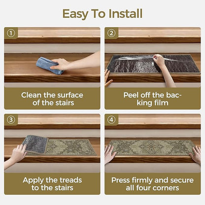 Non Slip Stair Treads for Wooden Steps 15PCS - 8"x30" Indoor Safety Carpet, Edging Mats with TPE Adhesive Backing, Pet and Elderly Friendly Stair Rugs (Sage)