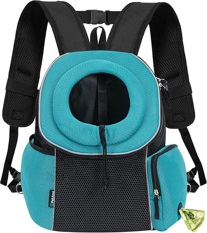 PetAmi Front Carrier Backpack, Ventilated Adjustable Pet Chest Carrier for Dog Cat, Hiking Camping Travel, Small Puppy Medium Cat Carrying Bag, Max 10 lb, Sea Blue