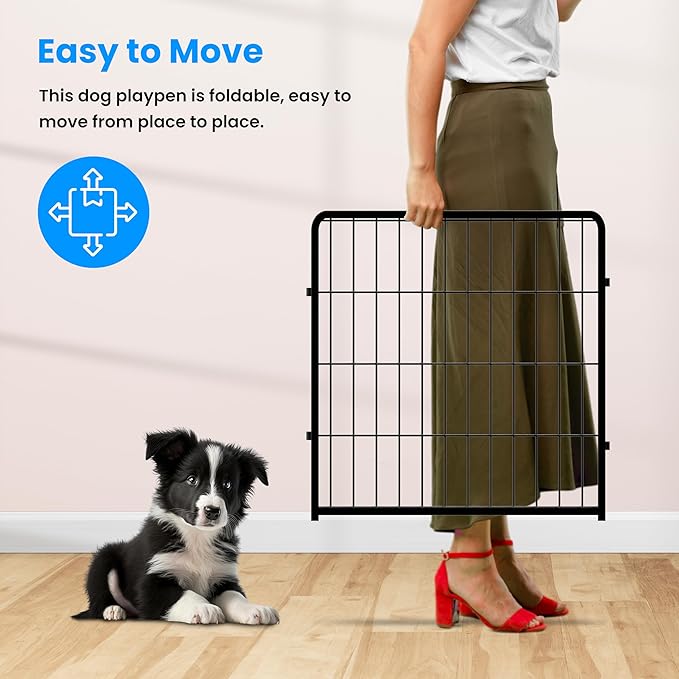 HealSmart Dog Playpen 24 Inch 8 Panels, Multi-Shaped Foldable Metal Pet Pen Fence with Single Gate, Light Weight and Easy to Carry, Black