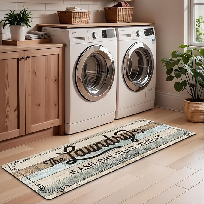 Pauwer Laundry Room Rug Runner 20"x60" Waterproof Rubber Laundry Mat Non Slip Kitchen Mats for Floor Washable Floor Mat Runner Rug for Farmhouse Mudroom Washroom Bathroom Decor