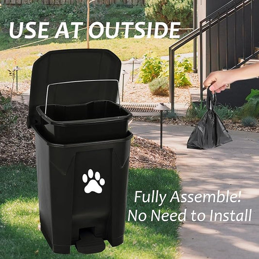 tebiete Dog Poop Trash Can Outdoors Pet Waste Station with Lid Dog Waste Disposal Container with Removable Inner Bin Bucket Hands-Free Pedal Garden Yard Home with Waste Bags, Black