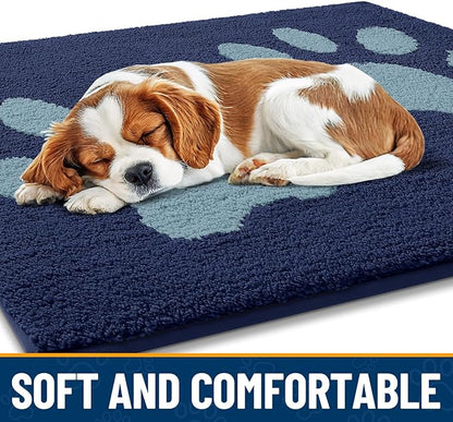Smiry Dog Door Mat for Muddy Paws, Absorbs Moisture and Dirt, Low-Profile Entryway Mat with Non-Slip Backing, Entry Indoor Outdoor Doormat for Inside Floor (47x24 Inches, Dark Blue, Paw)