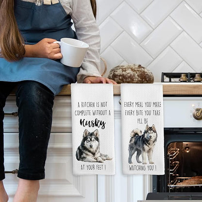Husky Dog Kitchen Towels Set of 2, Funny Dog Kitchen Decor, Dogs Gifts for Women Men Hand Towel, Pet Owner Gift Decorative Tea Towels Dish Towel 16x24 Inch
