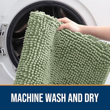 OLANLY Dog Door Mat for Muddy Paws 59x35, Absorbs Moisture and Dirt, Absorbent Non-Slip Washable Doormat, Quick Dry Chenille Mud Mat for Dogs, Entry Indoor Entryway Carpet for Inside Floor, Sage Green