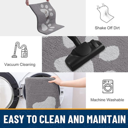 Smiry Dog Door Mat for Muddy Paws, Absorbs Moisture and Dirt, Low-Profile Entryway Mat with Non-Slip Backing, Entry Indoor Outdoor Doormat for Inside Floor (48x30 Inches, Light Grey, Paw)
