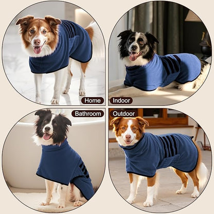 Microfibre Dog Bathrobe Towel Wrap Super Absorbent Dog Drying Coat Bath Robe for Puppy, Medium & Large Dogs, Fast Drying, Adjustable