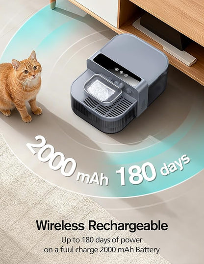 Chumajor 3.5L Wireless Cat Water Fountain with No Filters, 180-Day Battery & Precision Flow Control,Smart Pet Water Dispenser with Wastewater Separation & Custom Scheduling for Cats & Dogs, Grey