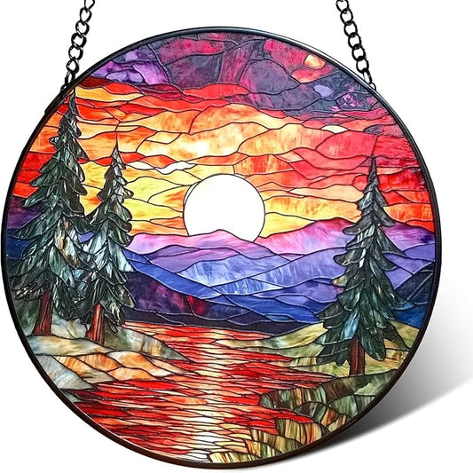 Sunset Suncatcher for Window, 7.8 Inch Stained Glass Suncatchers for Outdoors Garden Patio Decor, Rainbow Maker Prism Gifts for Women Men, Housewarming Birthday Christmas Home Decorations