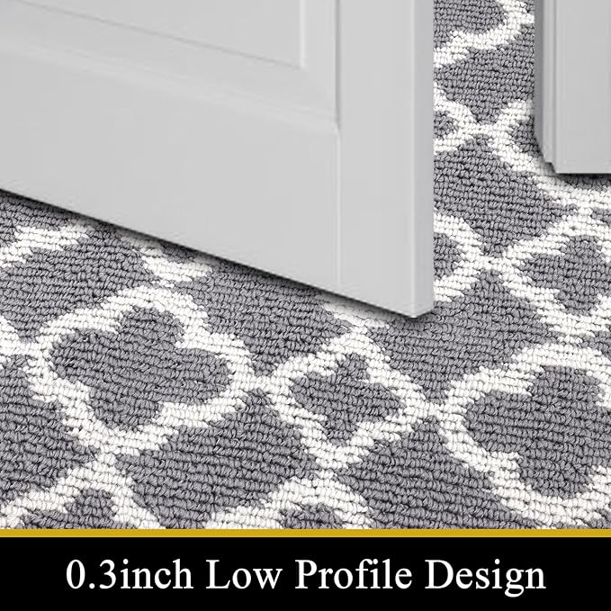 U'Artlines Long Runner Rug for Hallway 2×8feet Non Slip Kitchen Floor Carpet Runners Grey Geometric Pattern Machine Washable Area Rug for Entryway Bathroom