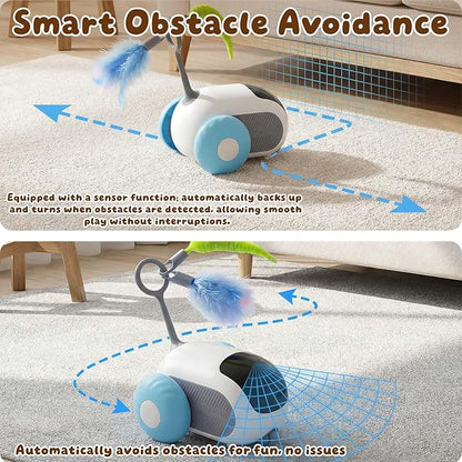 Interactive cat Toy, Rechargeable, Automatic Moving Kitten Toy, New Type of cat Toy with Tail, Touch-Activated Kitten Toy for Play, Suitable for Indoor Boredom Relief for Adult Cats (Blue)