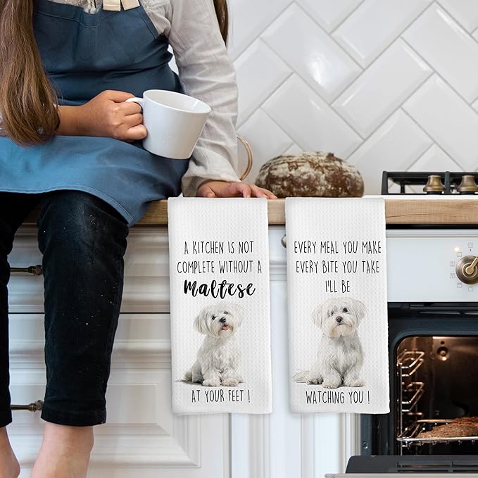 Maltese Dog Kitchen Towels Set of 2, Funny Dog Kitchen Decor, Dogs Gifts for Women Men Hand Towel, Pet Owner Gift Decorative Tea Towels Dish Towel 16x24 Inch