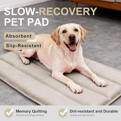 Dog Bed Mat, Reversible Dog Crate Pad with Washable Kennel Mat and Soft Foam, Flat Pet Bed for Dogs & Cats, for Crates Carriers & Travel (Light Brown, 34" L*20" W*1.5" Th)