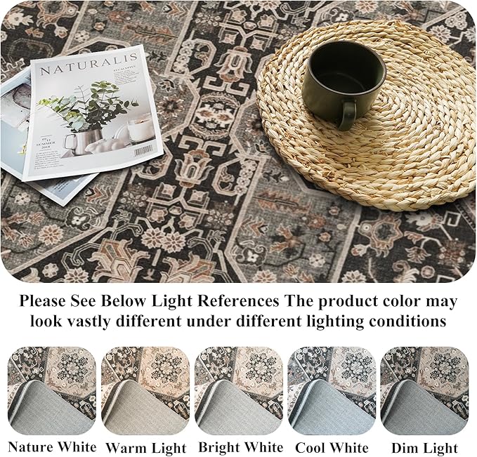 RUUGME 4x10 Washable Runner Rug - Vintage Hallway Rugs with Non Slip Backing Soft Kitchen Stain Resistant Living Room Bedroom Carpets Indoor Soft Floor Decoration Mat for Bathroom (4x10, Black)