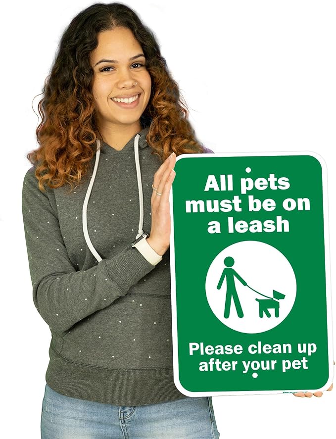 Brimar - 12" x 18" - Please Clean Up After Your Pet Sign - .063″ White Rust-Free Aluminum - Bold Text And Symbol - Easy Installation