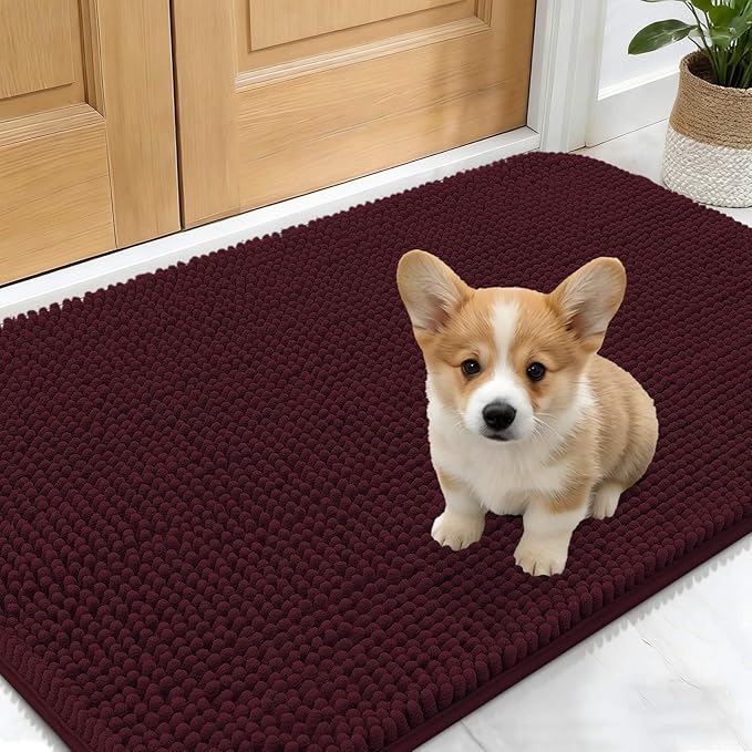 OLANLY Dog Door Mat for Muddy Paws 24x16, Absorbs Moisture and Dirt, Absorbent Non-Slip Washable Doormat, Quick Dry Chenille Mud Mat for Dogs, Entry Indoor Entryway Carpet for Inside Floor, Russet