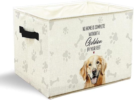 Funny Golden Retriever Dog Toy Basket, Dog Home Decor, Golden Retriever Lovers Gifts Collapsible Pet Dogs Toy Storage Bin Box Basket Organizer, Pet Supplies for Dogs