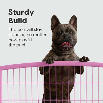 IRIS USA 24" Exercise 4-Panel Pet Playpen, Puppy Pet Small Medium Dog Pen Keep Pets Secure Easy Assemble Rust-Free Heavy-Duty Molded Plastic Customizable, Pink