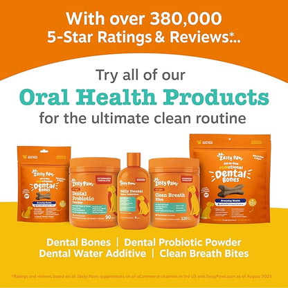 Zesty Paws Clean Breath Dental Chews for Dogs - Dog Breath Freshener + Fights Plaque & Tartar - Dental Chew with Peppermint Oil + Brown Kelp, Green Tea Extract - Teeth, Gum & Oral Health Support