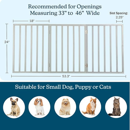 Pet Gate - 3-Panel Indoor Foldable Dog Fence for Stairs, Hallways, or Doorways - 54x24-Inch Retractable Wood Freestanding Dog Gates by PETMAKER (Gray)