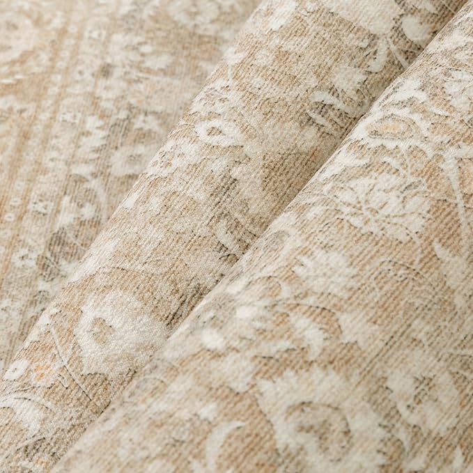 Beige Runner Rug 2x8 Washable Vintage Floral Long Carpet for Hallway Soft Low Pile Non Slip Indoor Accent Rug Retro Distressed Throw Rug for Bathroom Bedroom Laundry Dining Room