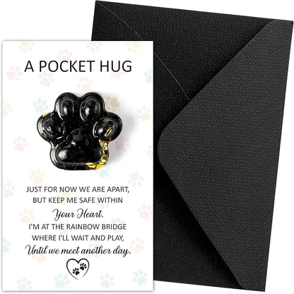 Loss of Pet Sympathy Gift - Black Obsidian Mini Paw Pocket Hug with Memorial Card Envelope Remembrance Bereavement Gift for Loss of Dog Cat Sympathy Favor Adult Pet Lover Stress Relief Toy