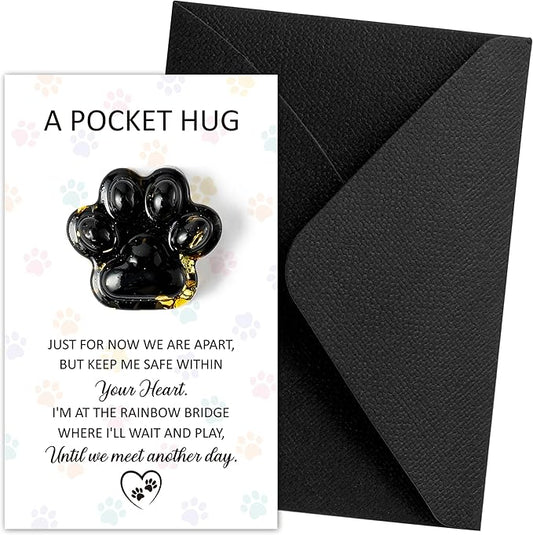 Loss of Pet Sympathy Gift - Black Obsidian Mini Paw Pocket Hug with Memorial Card Envelope Remembrance Bereavement Gift for Loss of Dog Cat Sympathy Favor Adult Pet Lover Stress Relief Toy
