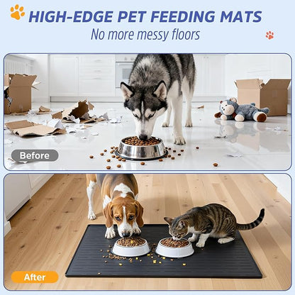 Large Dog Mats for Food and Water, 40"x30" Waterproof Pet Food Mats for Floor Nonslip Silicone Bowl Mats with Raised Edges