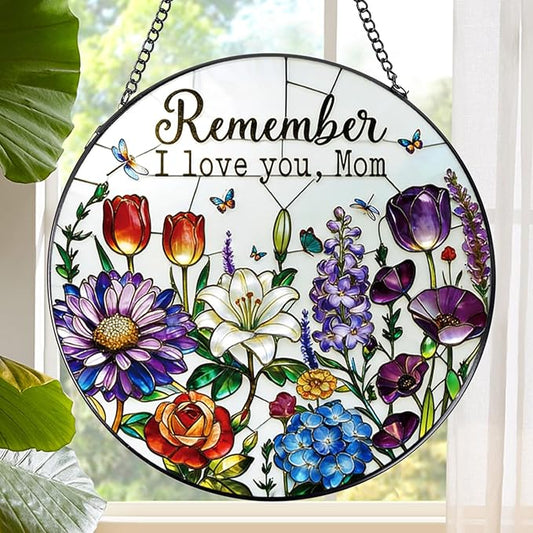 Stained Glass Window Hanging, 7.8″ Sun Catchers Gifts for Mom with Hook Indoor Window Decor, Suncatchers Hanging Ornaments Home Gardening Art Presents for Mom from Daughter Son