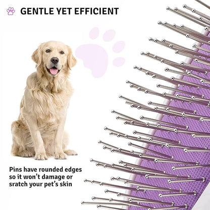 Pet Grooming Brush - Fur Detangling Pins & Coat Smoothing Slicker Bristles, Two-Sided Design for Dogs, Cats & Other Animals