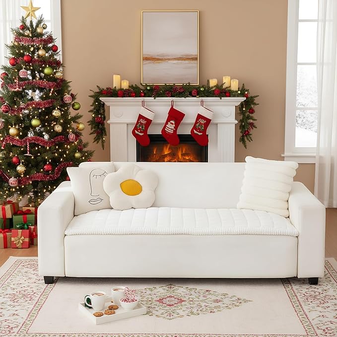 LiveGo Pet Couch Cover Dogs Washable Non-Slip Couch Protector Pet Friendly Dog Mat for Couches and Sofas (Milky White, 70x210 cm/27.6x82.7 in)