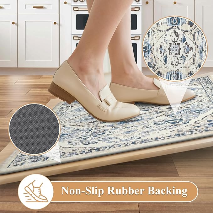 Ileading Anti Fatigue Kitchen Rugs Sets of 2 Cushioned Kitchen Mats for Floor Waterproof Kitchen Mat Set Non Slip Comfort Standing Mat for Kitchen, Office, Sink, Laundry