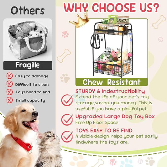 Indestructible Medium Dog Toy basket, Toy Box for Dogs,Pet Toys Bin Dog Metal Wire Basket for Toys, Food Storage, Storage Organizer Chest Storage, Toy Box for Living Room Area (Black)