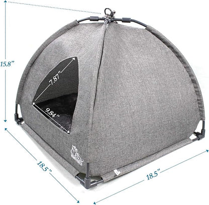 Winsterch Cat Bed Cave for Indoor Cats, Small Pet Tent Cave for Cats, Kittens, and Small Dogs, Warming Cat House with Removable Washable Cushion (18.5'‘ x 18.5’' x 15.8'', Grey)