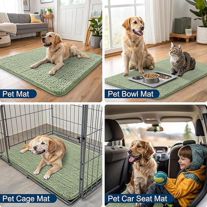 Smiry Dog Door Mat for Muddy Paws 24x16, Absorbs Moisture and Dirt Doormat, Non-Slip Washable Quick Dry Chenille Front Door Mat Indoor Entrance, Entryway Carpet for Inside Floor, Sage Green
