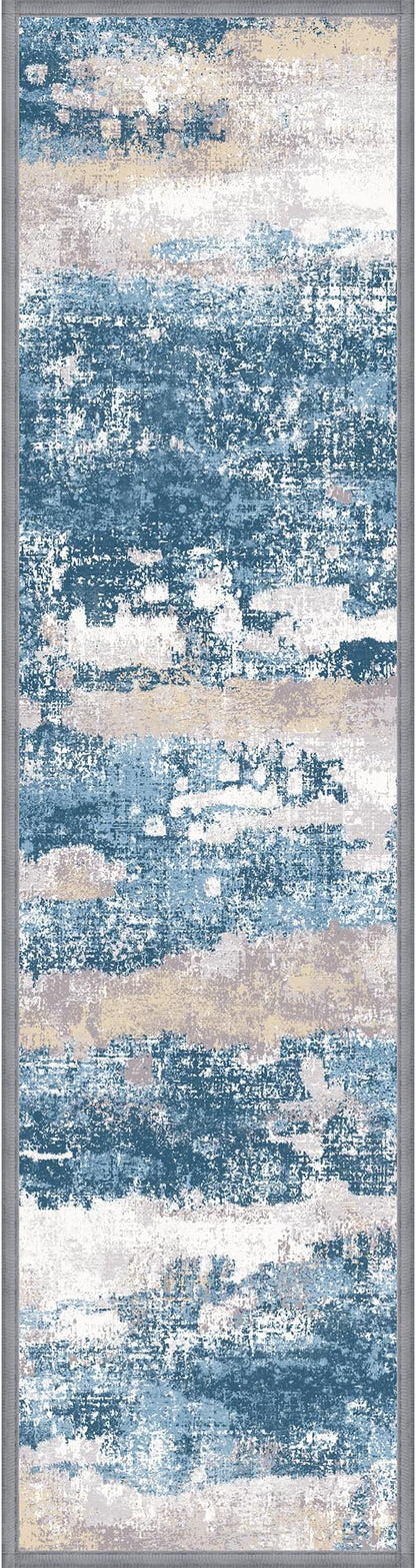 Carpet Stair Treads Non Slip 15PCS, 8" X 30" Edging Stair Runner for Wooden Steps Indoor, Resistant Stair Rugs with Reusable TPE Adhesive Backing, Residue Mat for Elders, Pets, Sapphire/Sand